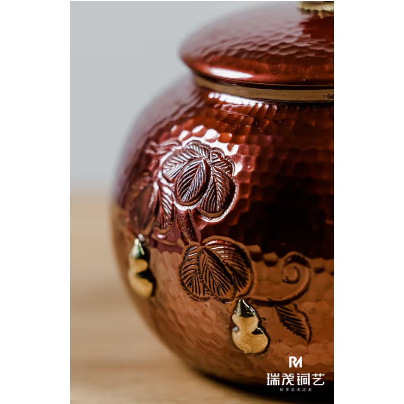 Handmade 99.9% Pure Copper Side-Handle Teapot (Gourd Motif, Multi-Heating)