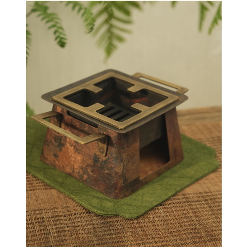 99.9% Pure Copper Handmade Retro Square Multi-Function Charcoal Stove