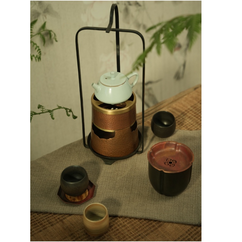 99.9% Pure Copper Handmade Split-Type Charcoal Warmer (Iron Carry Stand)