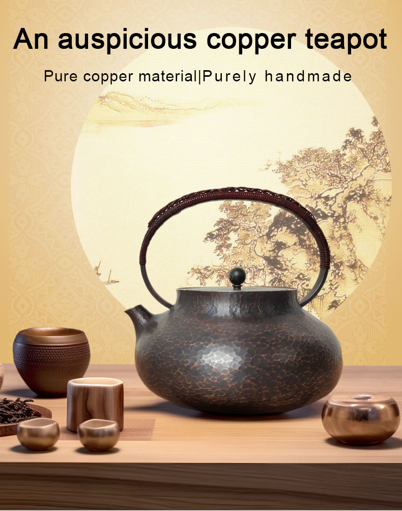 Handmade 99.9% Pure Copper "Prosperity Motif" Boiling Teapot