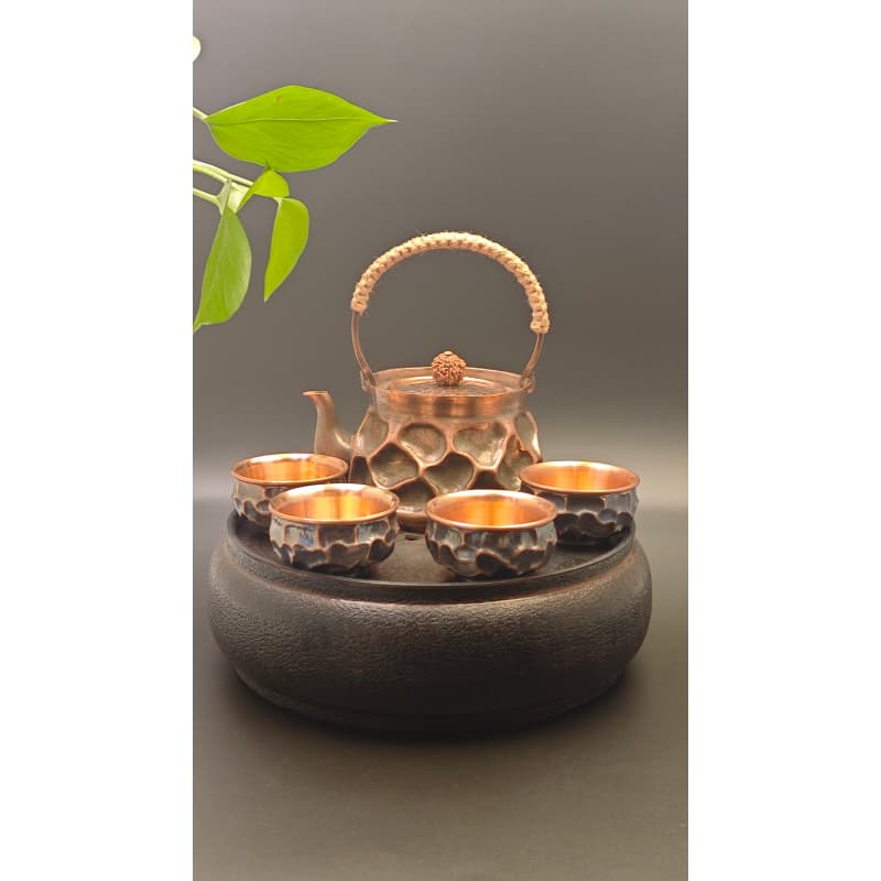 99.9% Pure Copper Handmade Texture Teapot Set (1 Teapot + 4 Cups)