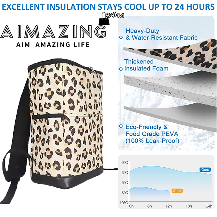 ODM Stylish Leopard-Print Insulated Cooler Picnic Backpack
