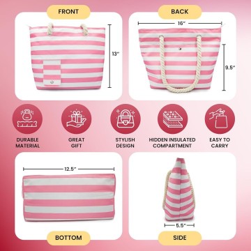 Insulated Hidden Compartment Beach Wine Tote Bag