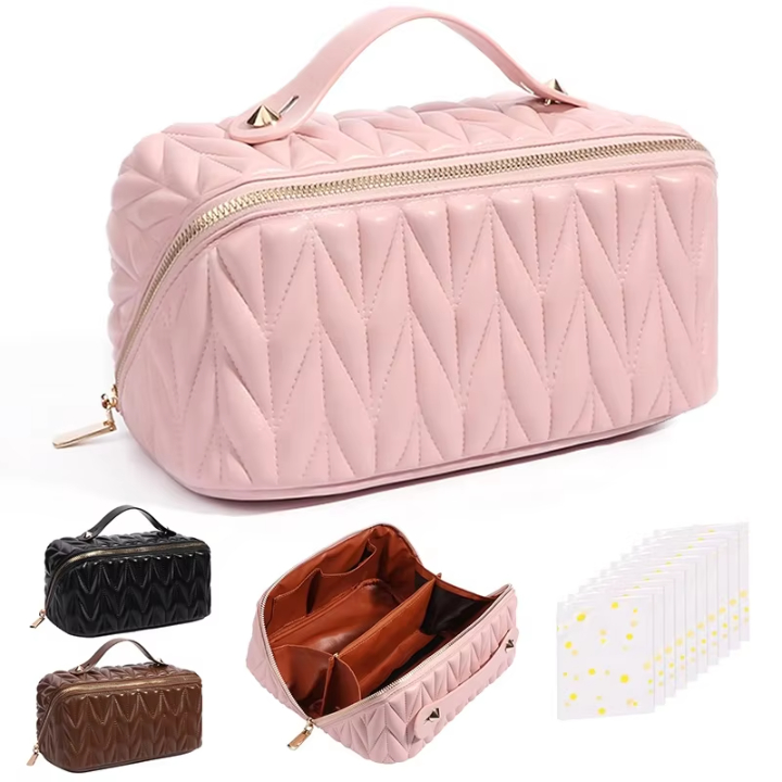Necessary Bag for Travel Toiletries Zipper Pu Leather Cosmetic Bag