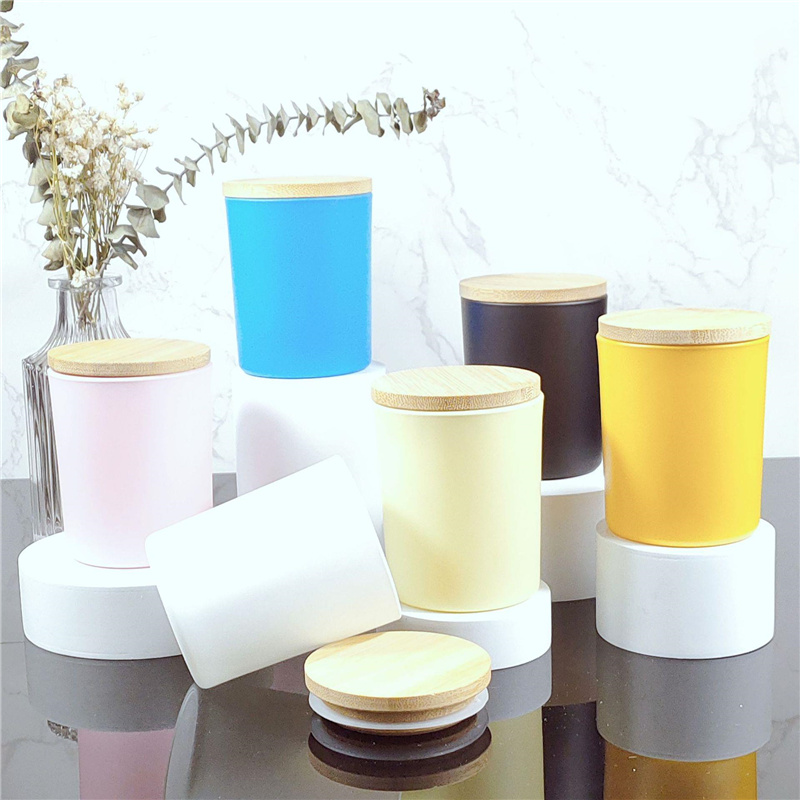 Black transparent with wooden cover scented candle glass cup clear frosted decoration for scented candle (2)
