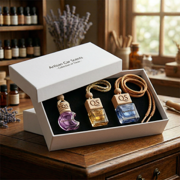 QS Luxury Glass Car Diffuser Bottle - Hanging Essential Oil Perfume Ornament with Adjustable Strap