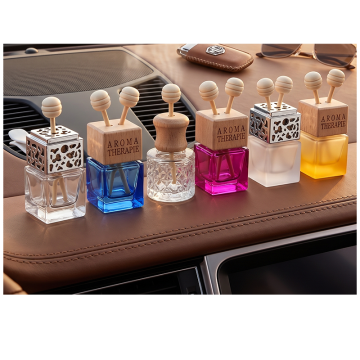 Empty Glass Car Vent Clip Air Freshener Bottle - Luxury Mini Diffuser with Wooden Lid & Cute