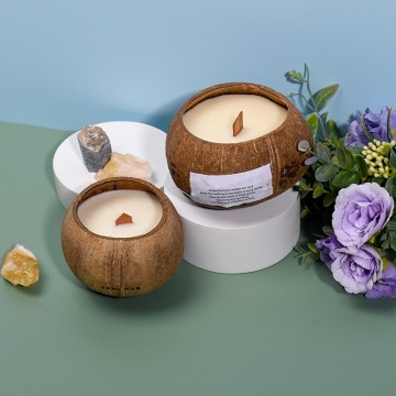Wood wick coconut bowl candle private label coconut shell candle custom