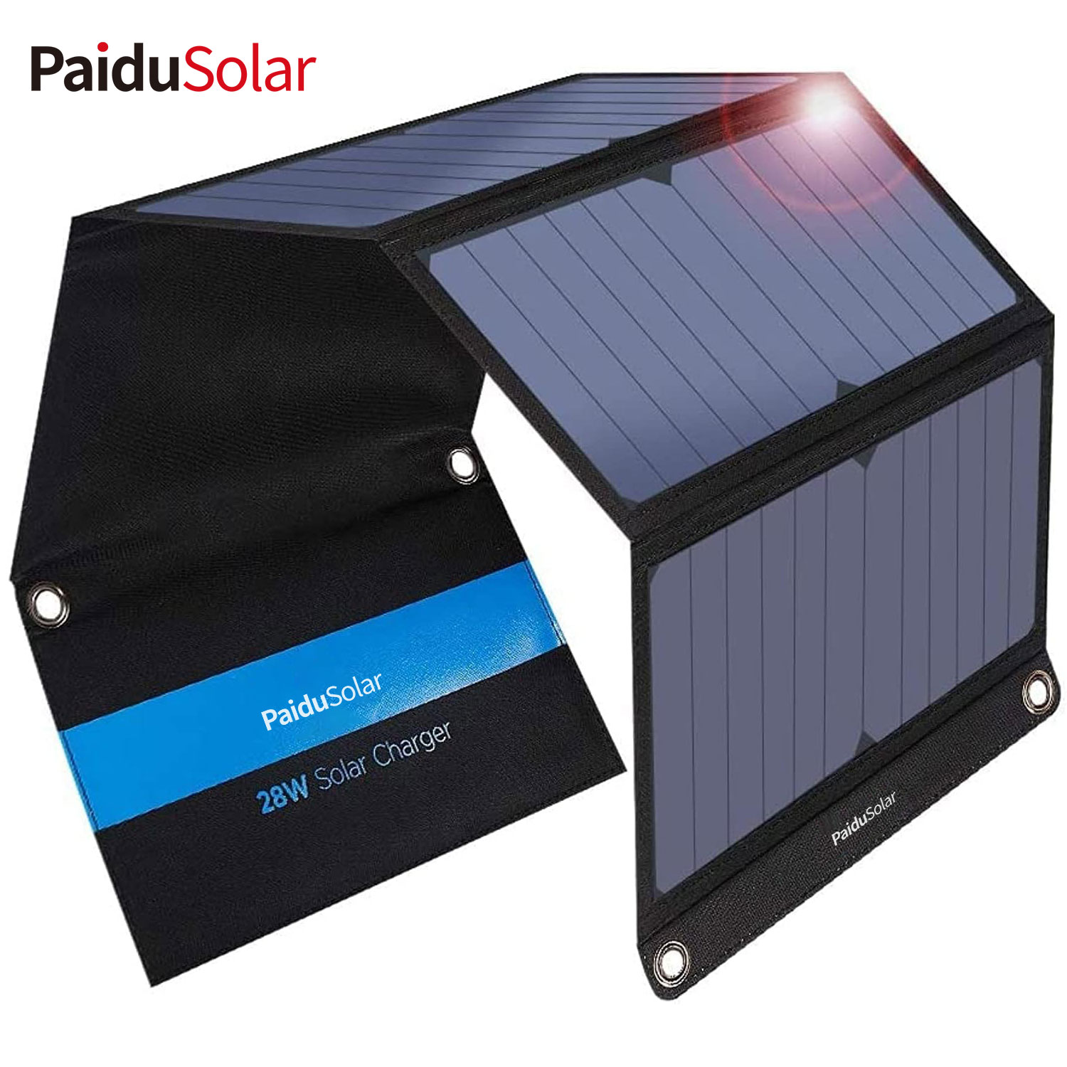 PaiduSolar 3 USB Ports 28W Solar Charger IPX4 Waterproof Portable Solar Panel For Camping