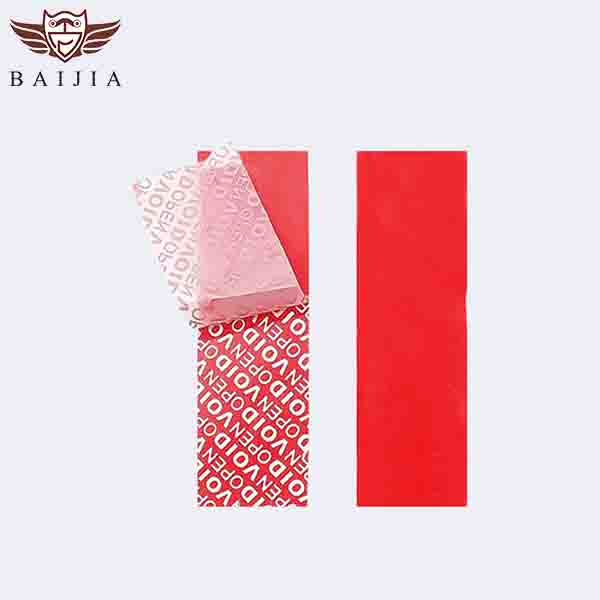 Red full transfer tamper evident label material