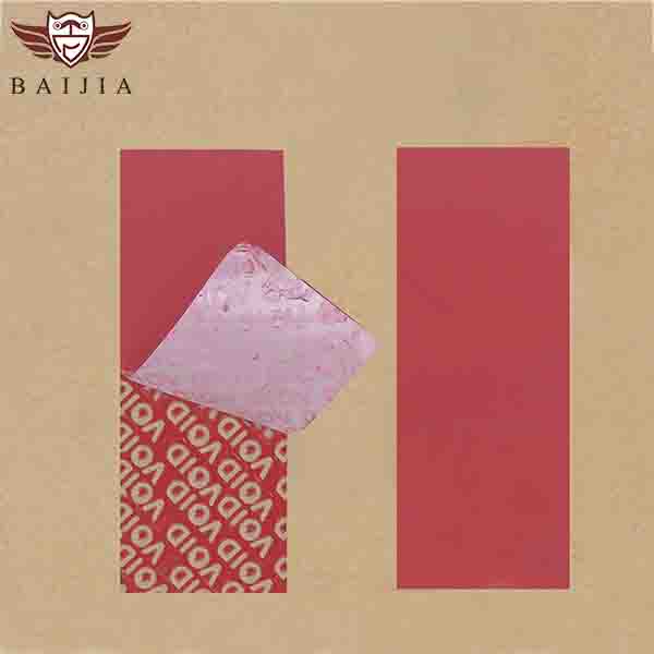 Red partial transfer tamper evident label material
