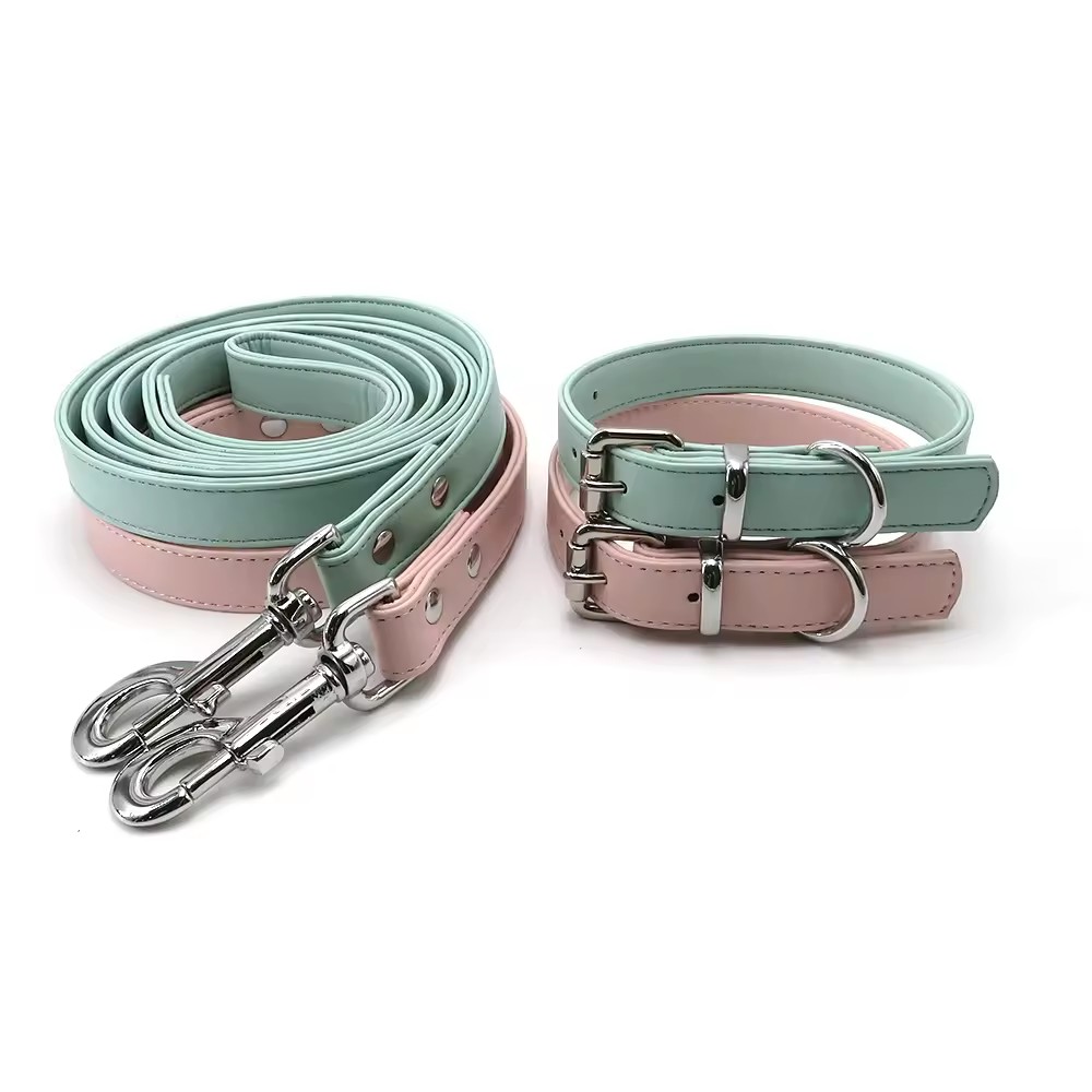 Custom Leather Dog Collar Leash Set for Canine Dog