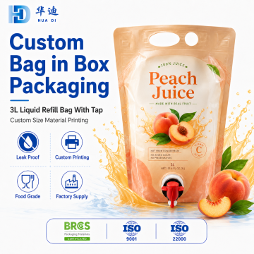 Sachets individuels de 3 L avec robinet pour jus de pêche