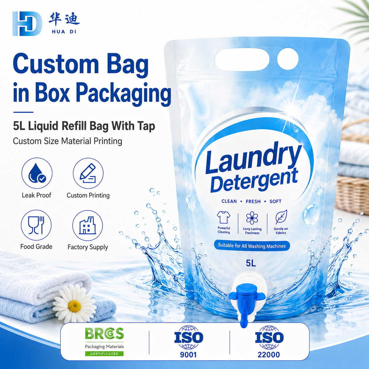 5L Tap Spout Refill Pouch Leakproof Laundry Detergent Packaging Bag