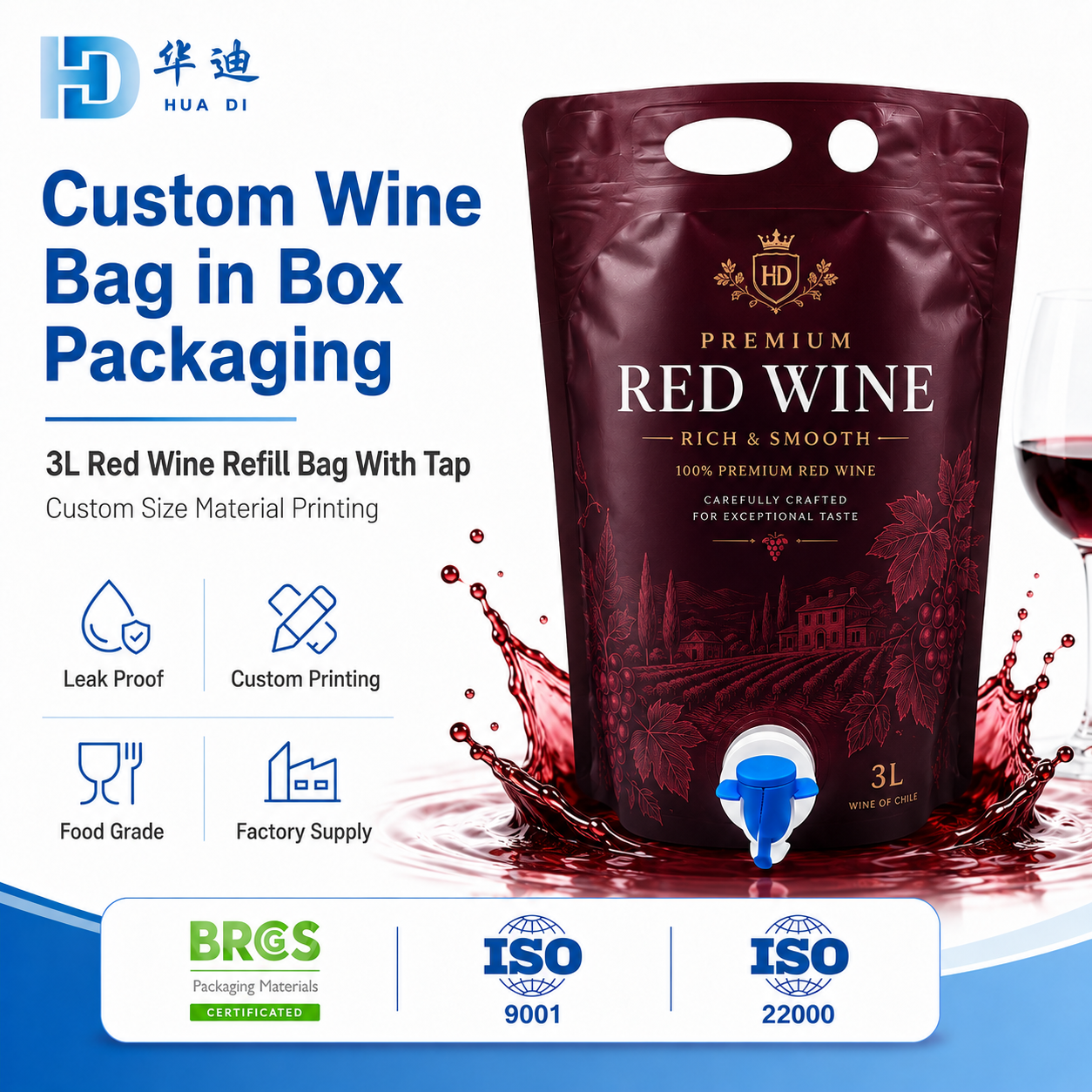Sac à vin infusé à froid personnalisé de 3 L avec robinet, livré dans sa boîte.