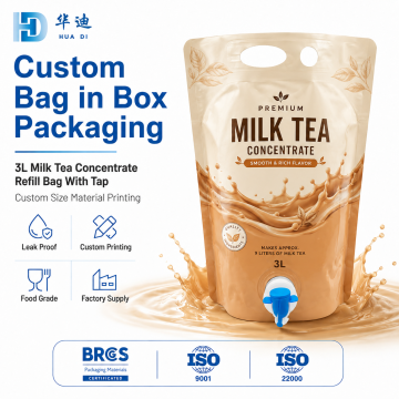 Sachets bec verseur personnalisés Bag-in-Box pour concentré de thé au lait