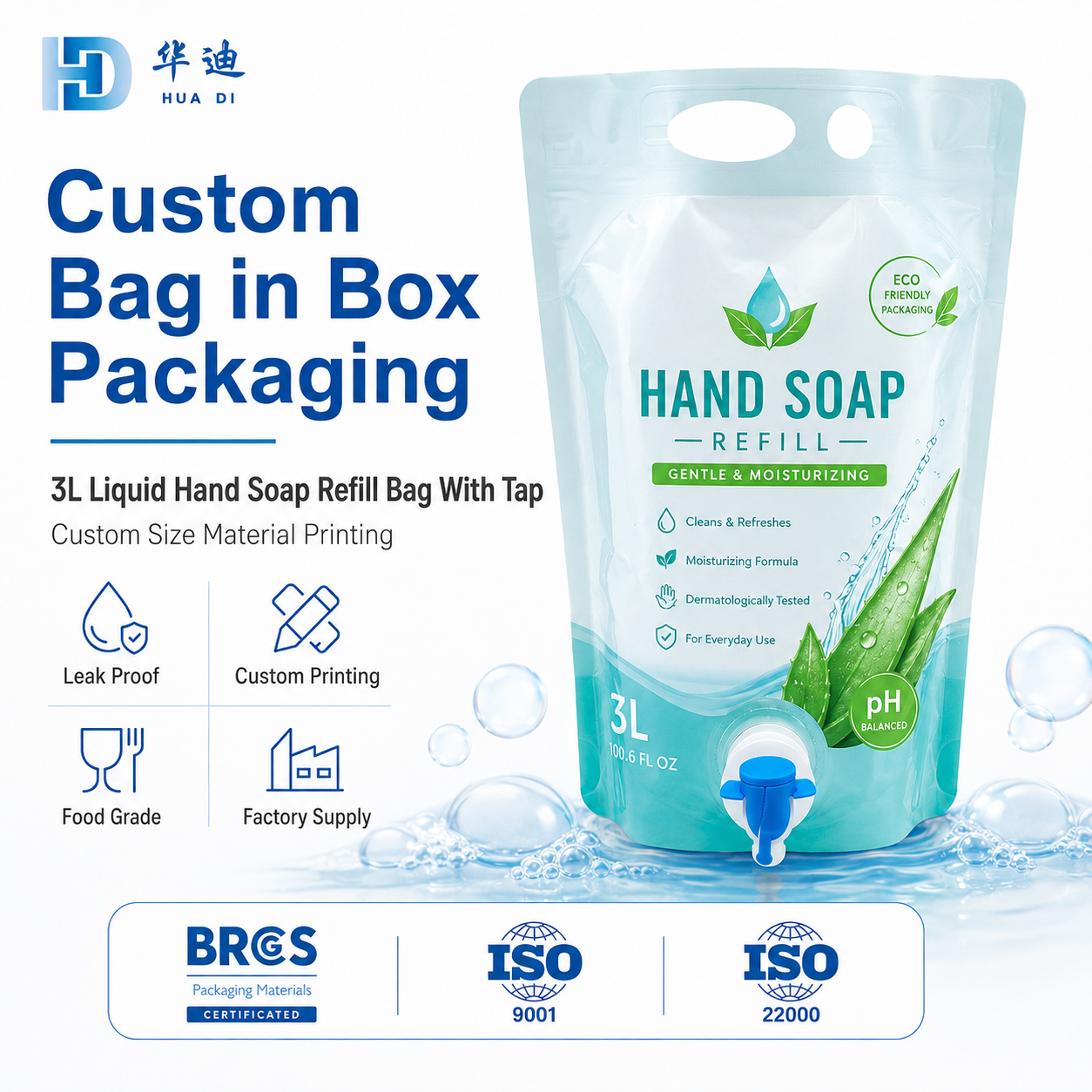 Custom Bag in Box Tap Pouches for Hand Soap Refill