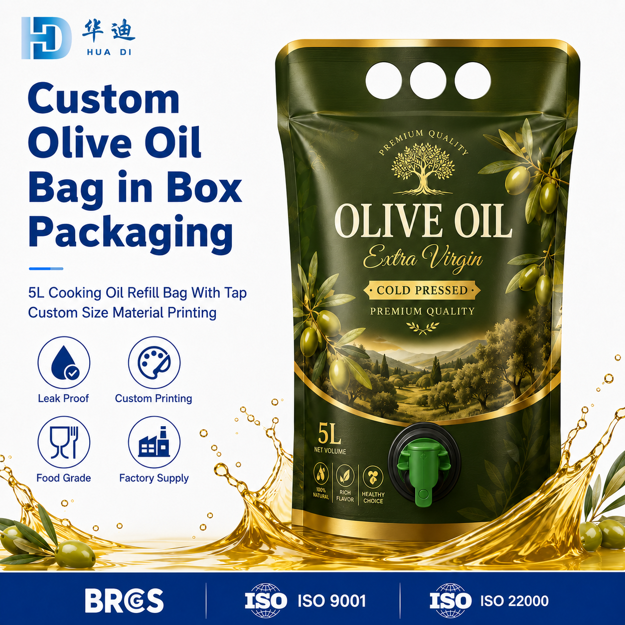 5L Olive Oil Bag‑in‑Box With Tap, Cus...