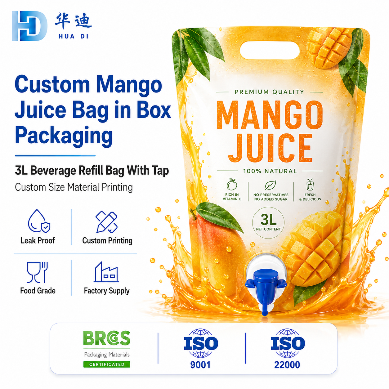 Kantong Jus Mangga 3L dengan Keran, Kemasan Isi Ulang Minuman Berkualitas Food-Grade