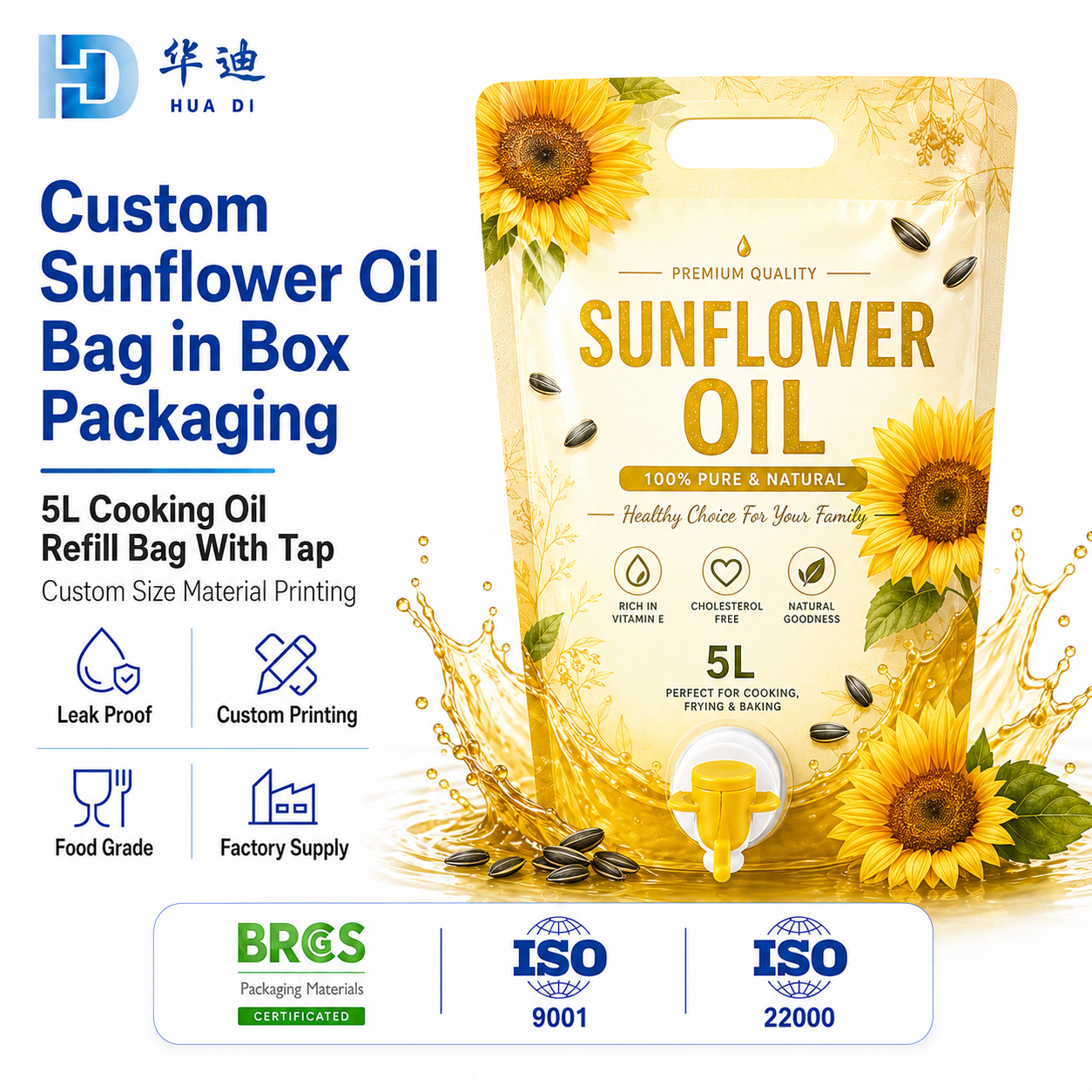 5L Sunflower Oil Bag‑in‑Box With Tap,...