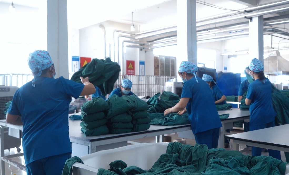 sorting hospital linen