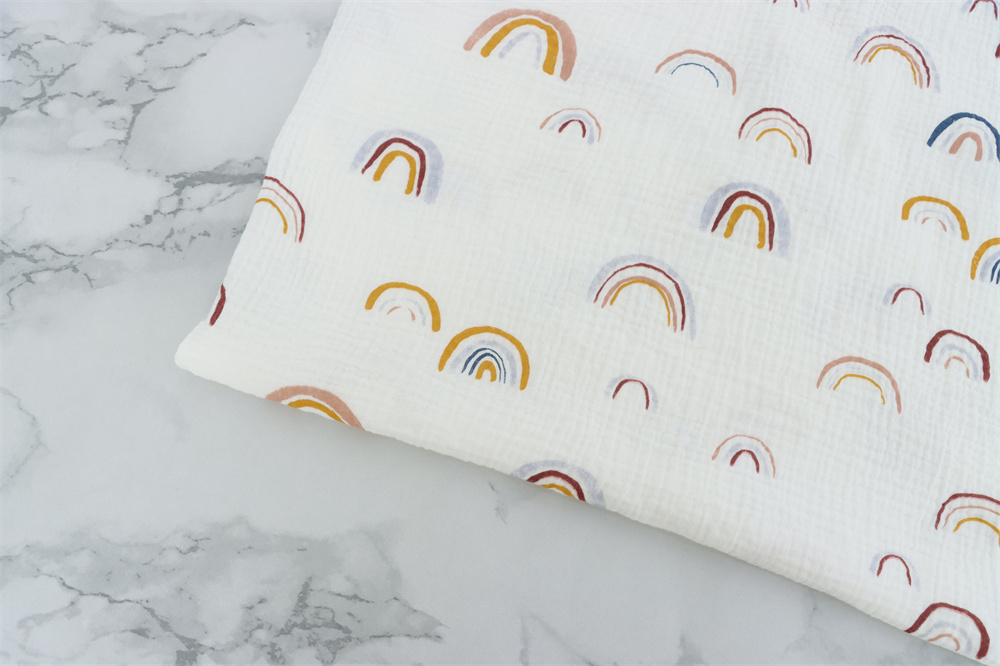 Mulisn Gauze Crepe Double Layer with Rainbow Print