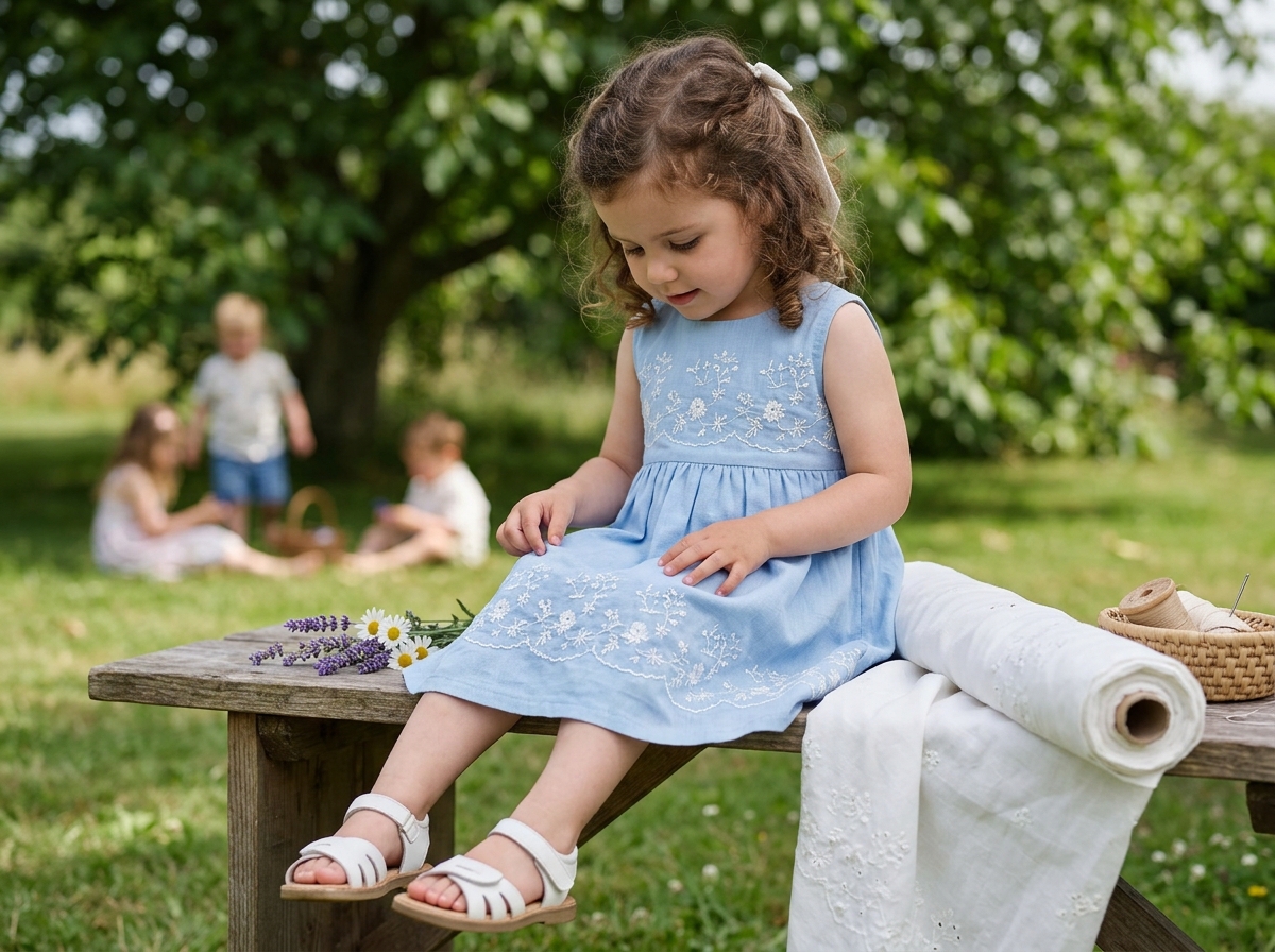 What makes 100% cotton embroidered fabric useful for kidswear design?