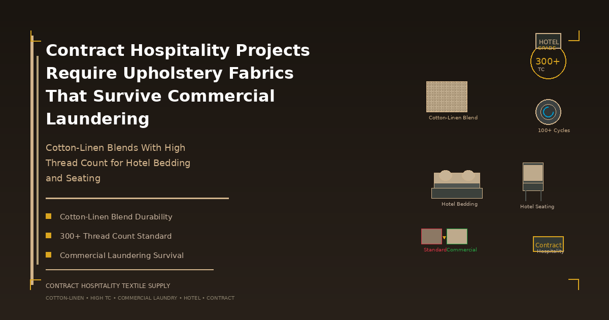 Contract Hospitality Projects Require Upholstery Fabrics That Survive Commercial Laundering — Cotton-Linen Blends With High Thread Count for Hotel Bedding and Seating