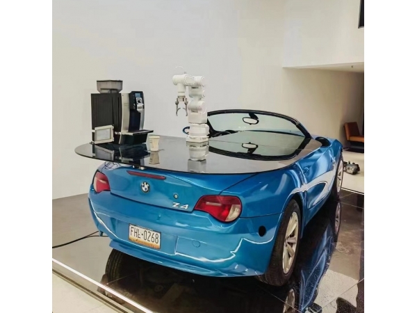Robotic arm luxury car bar pouring coffee to entertain VIPs