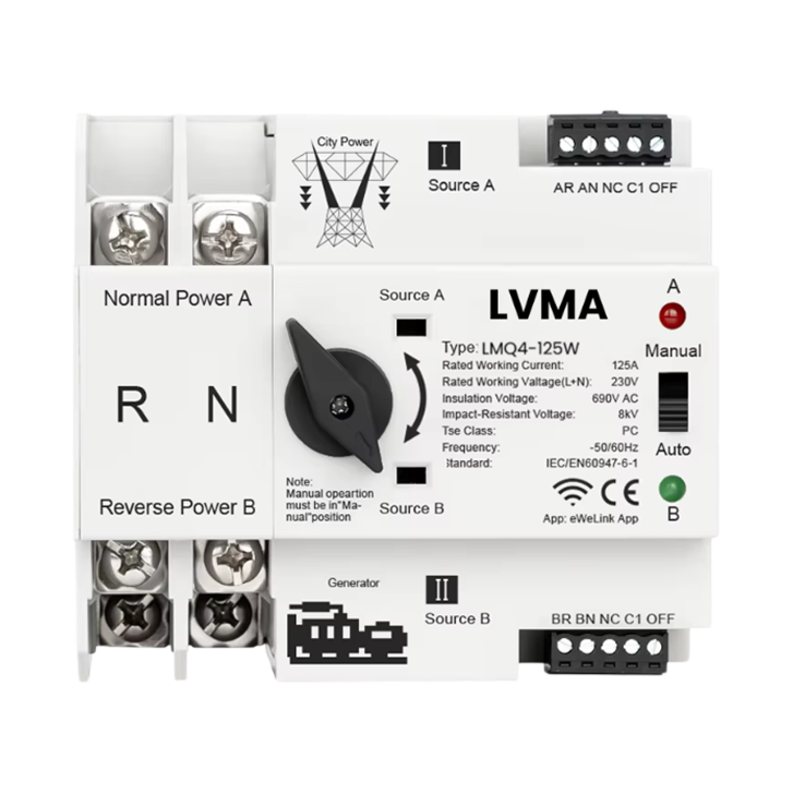 Wifi Ats 125A, Automatic Transfer Switch 2P 3P 4P LMQ4-125W