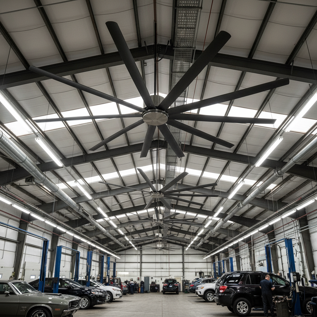 Industrial Warehouse Ceiling Fans For Auto Repair Shops And Service Garages