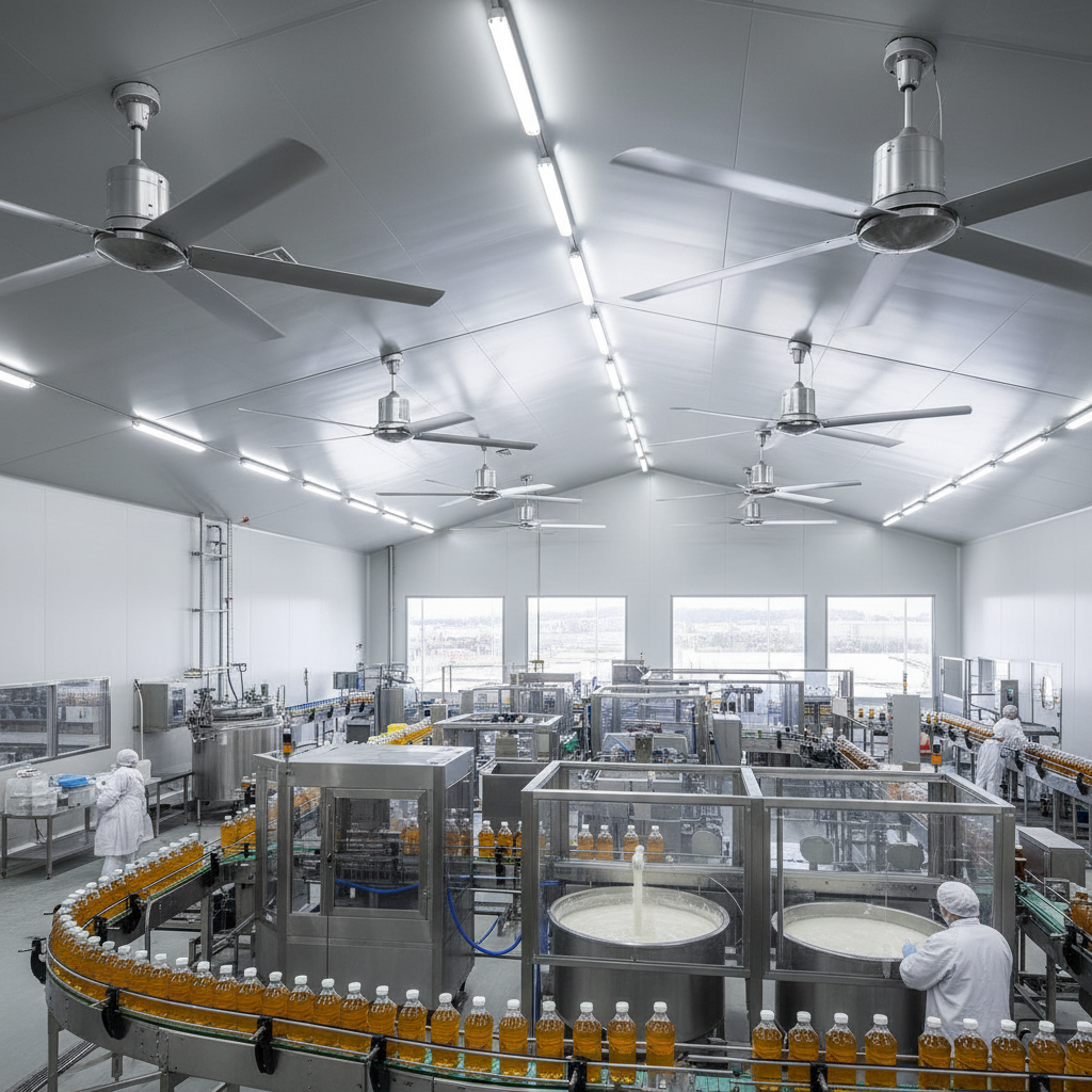 Industrial Size Ceiling Fans For Food Processing And Beverage Bottling