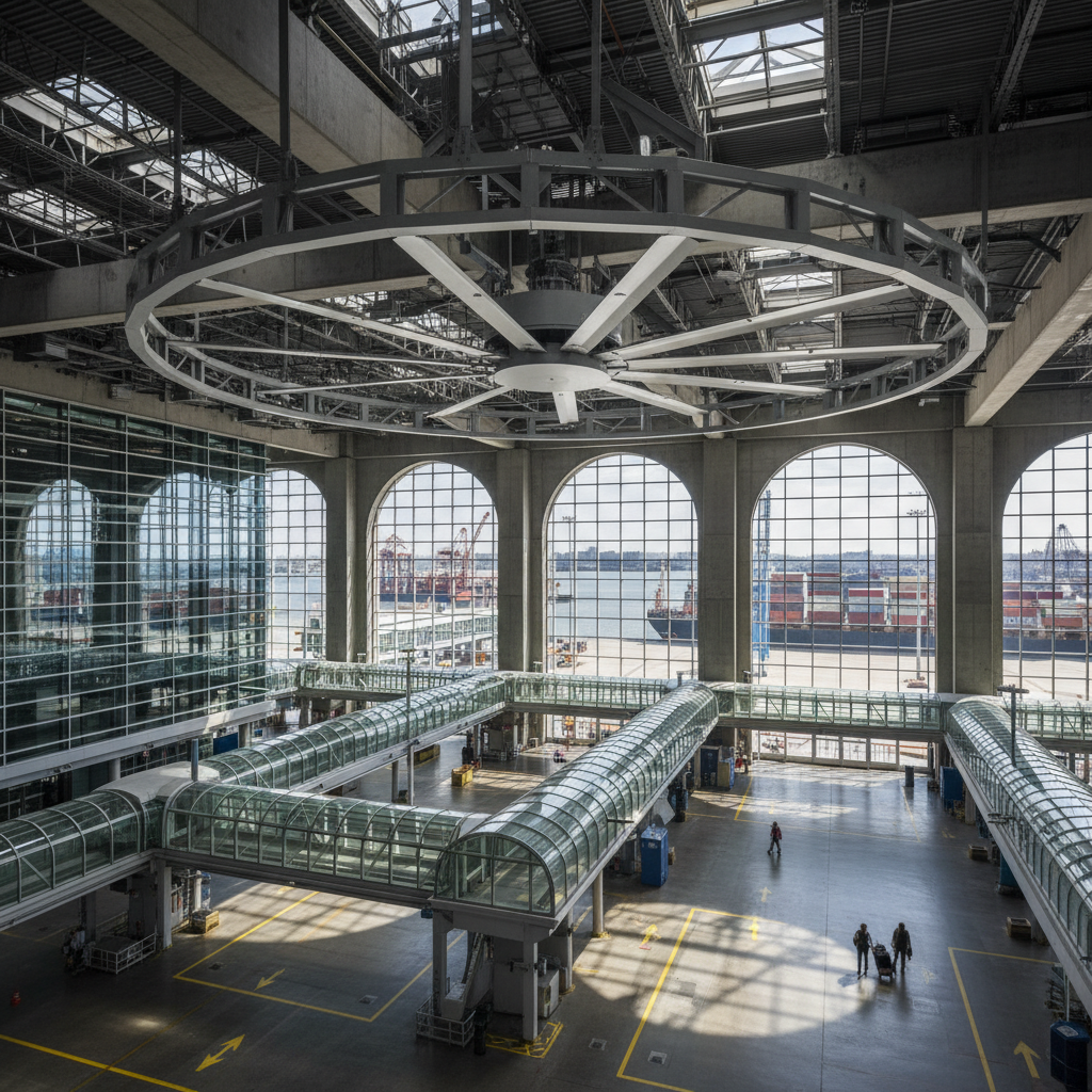 Large Industrial Fan For Transit Terminals And Shipping Docks