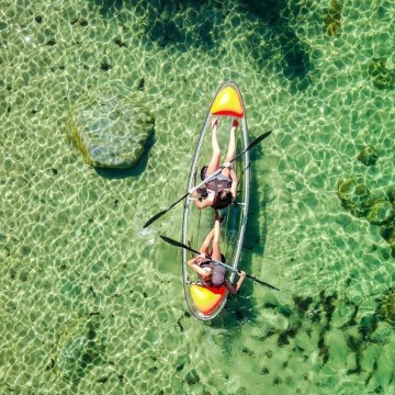 Premium 8.1ft Clear Crystal Kayak – Transparent Single Sit-on-Top Canoe with Paddle, Seats, and Safety Floats for Resorts & Pools