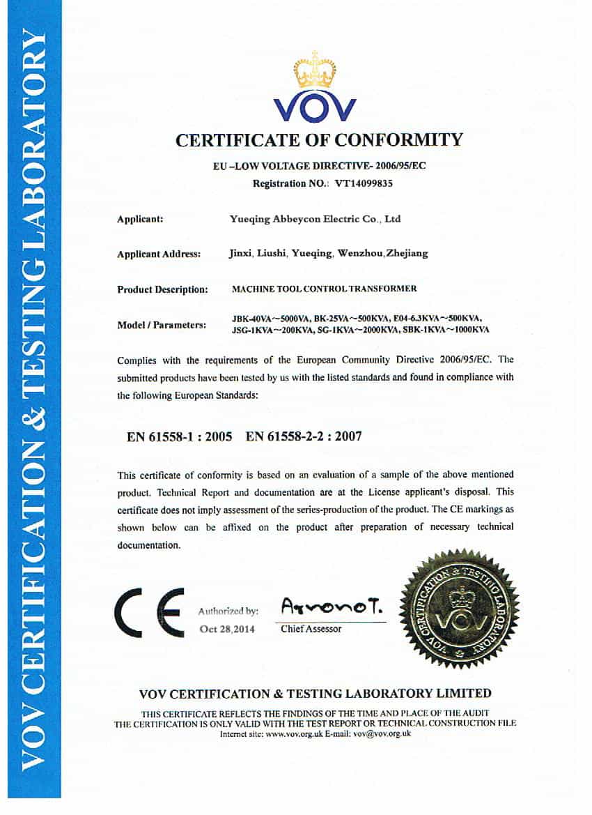 CE certificat BK 