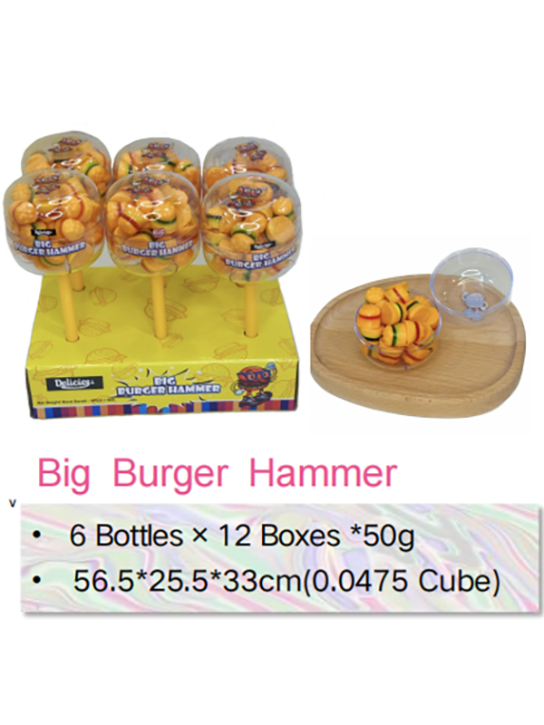 Big Hamburger Hammer, Simulated Burger Shaped Candy Toy Factory Sweet and Sour Cute Burger Gummies (1)