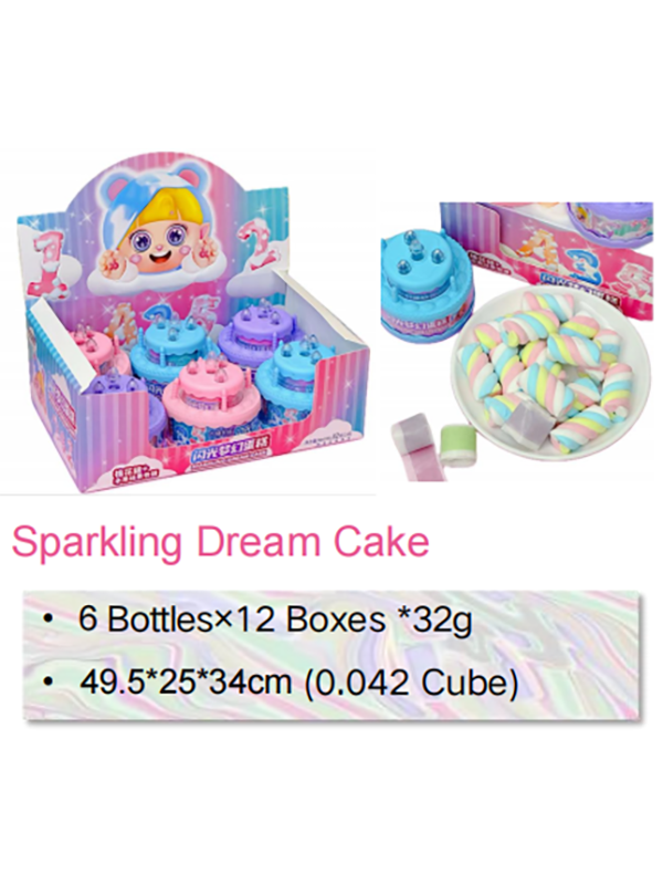 Süßigkeiten mit Spielzeug, kleine Kuchenflasche gefüllt mit Marshmallows und Fruchtrollen, Lieferant von Gummibonbons
