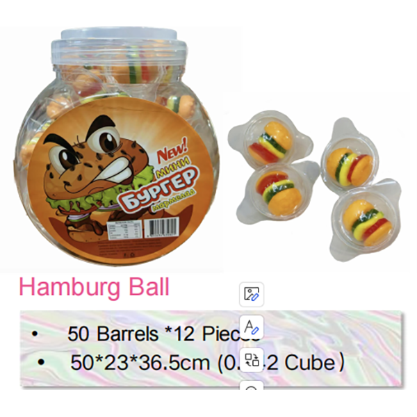 Hamburg Ball Toy, fabricant de bonbons, mini-gommes burger multicouches avec des gommes au goût de fruits (1)