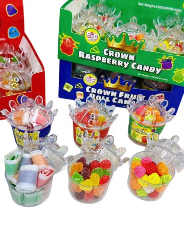 Cute crown-shaped toy candy, fruit gummy, raspberry candy roll manufacturer
