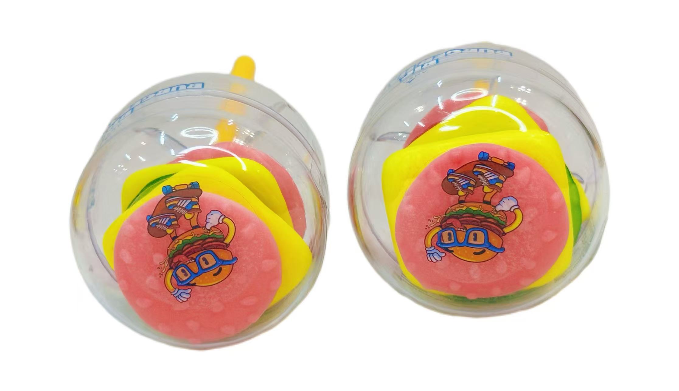 Sibgle-packaged children's and adults' candies-pink burger hammer