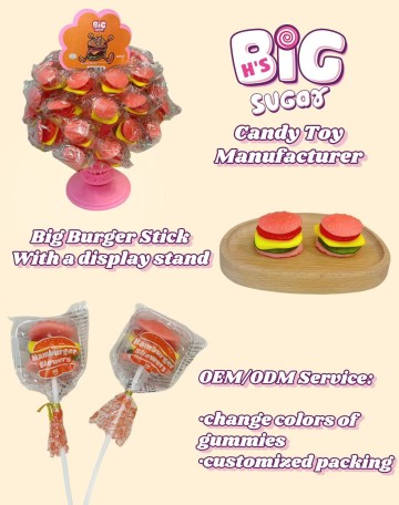 Pink Big Hamburger Gummy Candy - Sweet & Sour Delight!With display stand