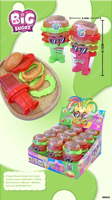Candy Toy Supplier Fruit Jam Candy Funny Burger Hair Candy