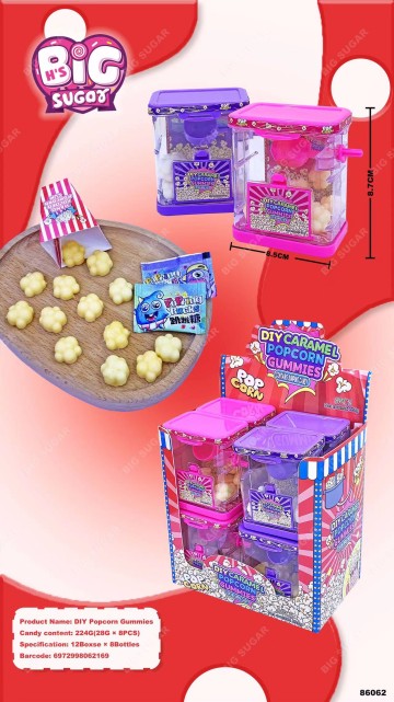 Fun toy popcorn machine. Toy candy manufacturer. Original design. DIY candy.