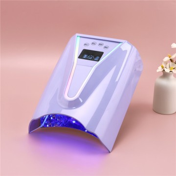 128W Rechargeable UV Nail Lamp for Gel Nails with Rainbow Atmosphere Light Professional Fast Charger Curing Lamp for Salon Home