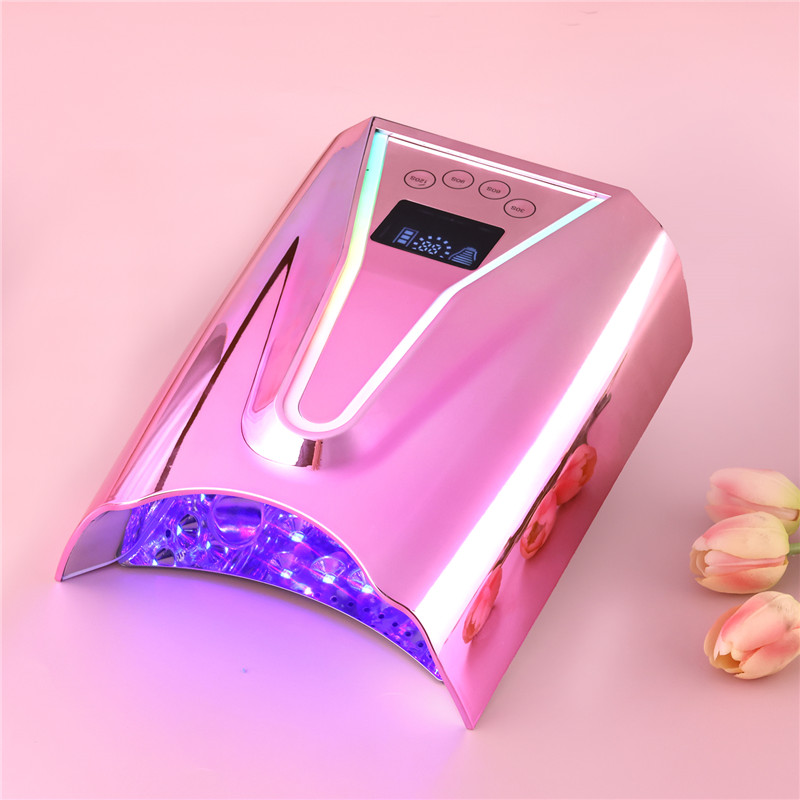 128W Rechargeable UV Nail Lamp for Gel Nails with Rainbow Atmosphere Light Professional Fast Charger Curing Lamp for Salon Home (7)