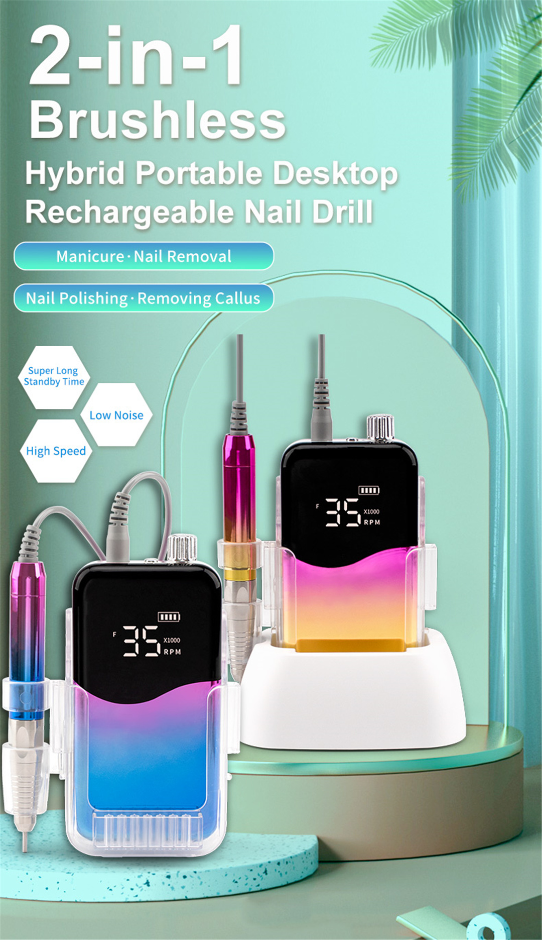 SN358S Professional Brushless Nail Drill Machine Portable Cordless Rechargeable 35000 RPM Manicure E File (1)