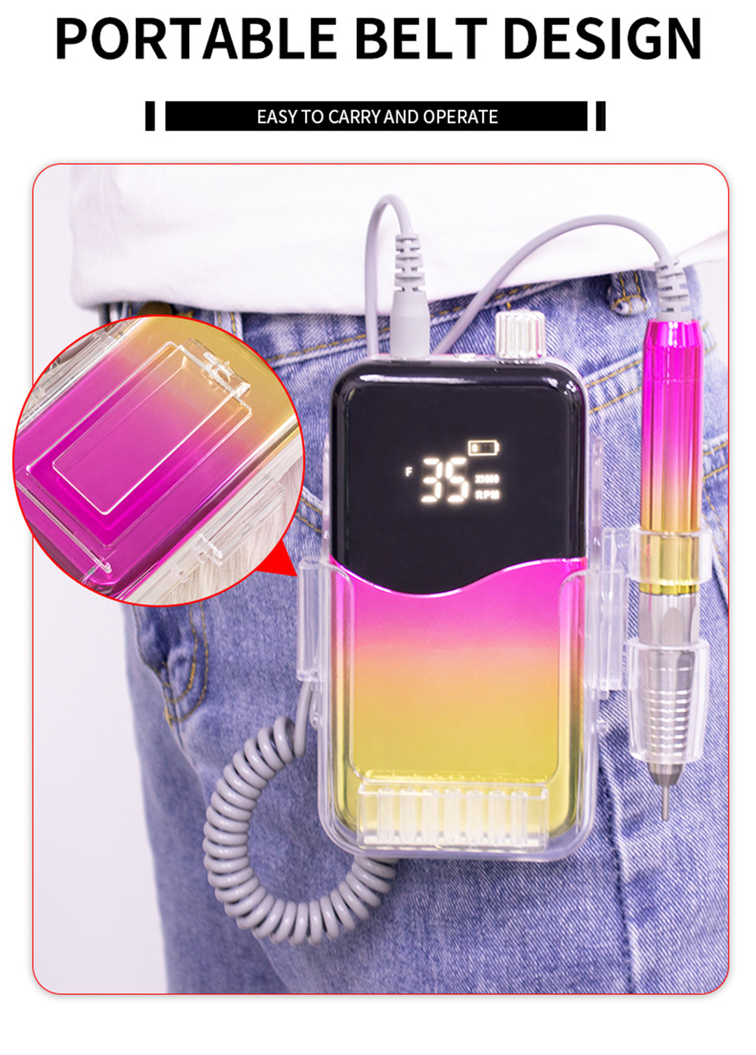 SN358S Professional Brushless Nail Drill Machine Portable Cordless Rechargeable 35000 RPM Manicure E File (10)