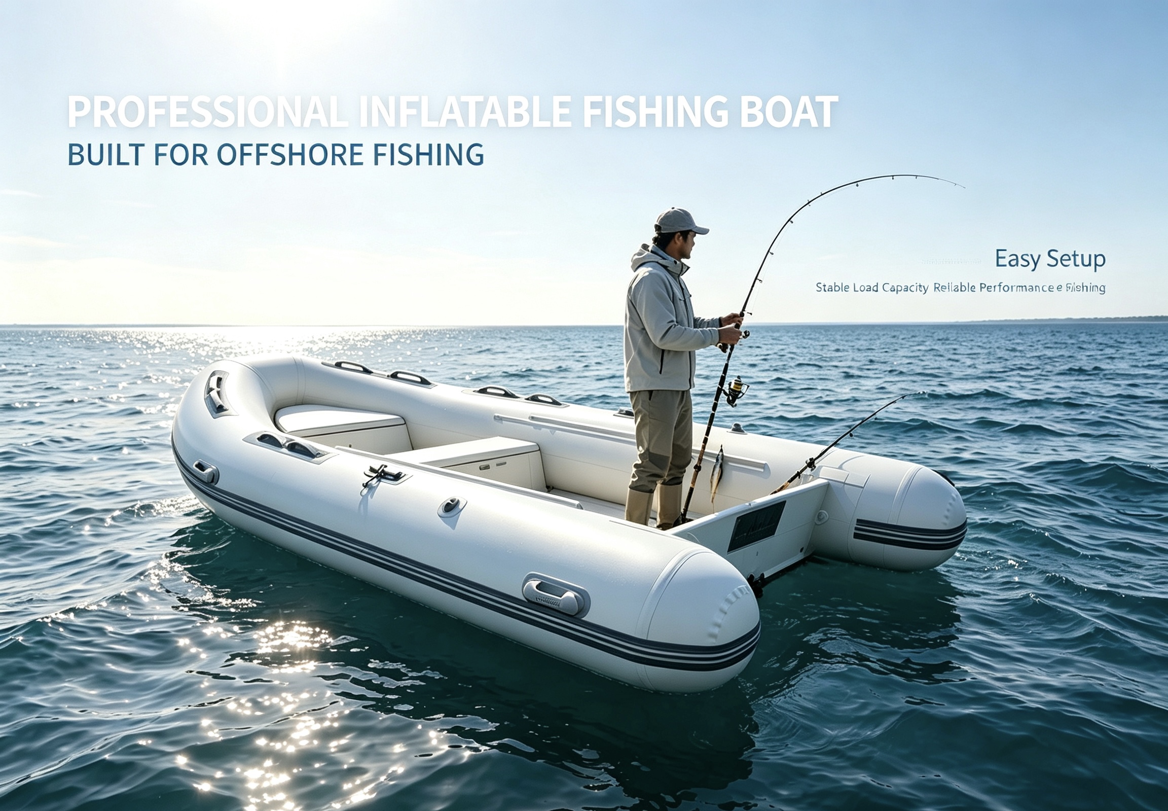 ilife-inflatable-aluminum-fishing-boat.jpg / Alt: ILIFE aluminum hull inflatable fishing boat equipped with rod holders