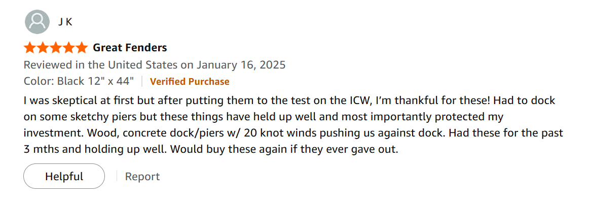 k-jk-customer-reviews-65ft-yacht-icw-fenders.png  Alt Customer reviews from 65ft yacht owners testing inflatable fenders on ICW and against 20 knot winds (2).png