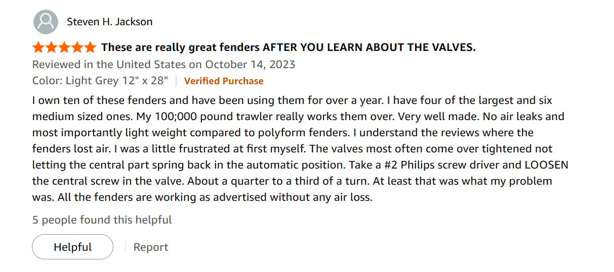 steven-jackson-trawler-fender-review-valve-fix.png  Alt Customer review by Steven H Jackson explaining how to fix fender air valve on a 100000 lbs trawler.png